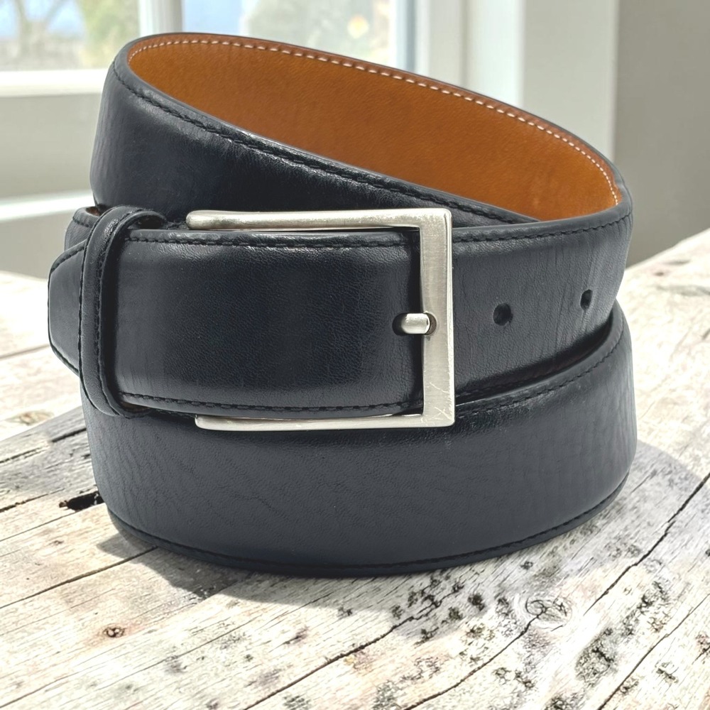 Leather Belt Kirkland Signature 38 Black Italian Full Grain Leather Minimalist
